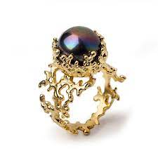 Coral Black Pearl Ring Black Pearl Engagement Ring 14k Etsy Canada