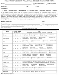 Start filling in the fillable pdf in 2 seconds. Volleyball Tryout Evaluation Form Fellowship Academy Download Printable Pdf Templateroller Volleyball Tryouts Volleyball Practice Volleyball Skills