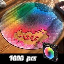 Rainbow gradient 1000 pieces jigsaw puzzle. 1000 Pieces Round Rainbow Puzzle Gradient Color Creative Puzzle Wooden Jigsaw Puzzle Adult Kids Diy Educational Toy Gift Wish