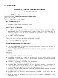 Fisa postului sofer de mare tonaj 833201. Conducator Activitate De Transport Rutier