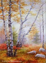 Birch Trees In Fall Paintings Birch Trees Varvara Harmon Artist And Illustrator Original Paintings Watercolors Landscape Paintings Autumn Painting Art Painting
