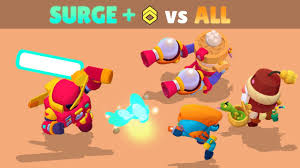 Surge's basic attacks entails throwing a projectile which splits into multiple projectiles upon hitting the enemy. Surge Max Upgrade Vs All Strongest Brawler In Brawl Stars Youtube