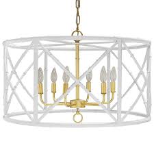 Worlds Away 6 Light Bamboo Drum Chandelier White Gold Scenario Home