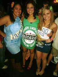 Love The Corona Costume Blue Skirt White Shirt And Puff Paints Beer Halloween Costumes Cool Halloween Costumes Cute Halloween Costumes