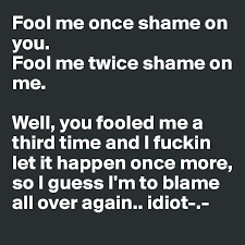 Fool me once, shame on… shame on disclaimer: Fool Me Once Shame On You Fool Me Twice Shame On Me Well You Fooled Me