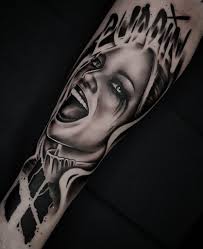Charcoal, cigarette ash and black pen ink are often mixed. Harley Quinn Tattoos Meanings Tattoo Designs Ideas
