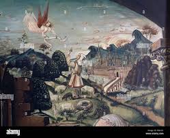 Anunciacion A Los Pastores Detalle De La Natividad Finales Del Siglo Xv O T Escuela Castellana Author Bartolome De Castro 16th Cent Location Museo Lazaro Galdiano Coleccion Madrid Spain Stock