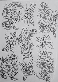 Traditional Snake Flash Sheet Outline Sticker Design Art Tattoo Art