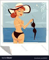 Topless girl on a beach cartoon Royalty Free Vector Image