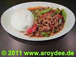 Pad gra prao (with basil)*. Original Thai Food Aroydee Original Thai Kuche Frankfurt