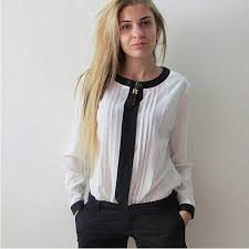 Black And White Long Sleeve Shirt Womens Chiffon Blouse For Women Shirts Black White Long Sleeve Formal Blusas Workwear Plus Size Patchwork Chiffon Shirt Women Tops Chiffon Shirt Blouses For Women