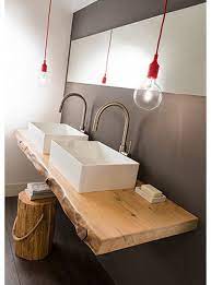 Asse In Legno Con Lavabi Appoggiati E Sgabello Di Legno Bathroom Inspiration Modern Bathroom Furniture Bathroom Inspiration