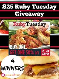 25 Ruby Tuesday Giveaway Print Your Bogo 50 Off Coupon Ruby Tuesdays New Menu Bogo Coupons
