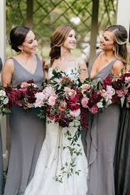 1950 S Glamour Meets Modern Fall Chic Wedding In Philadelphia Grey Bridesmaid Dresses Burgundy And Grey Wedding Long Bridesmaid Dresses