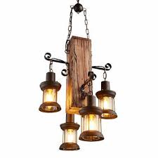 Details About Rustic Wood 4 Heads Chandelier Iron Ceiling Lamp Industrial Pendant Light In 2020 Rustic Pendant Lighting Rustic Light Fixtures Ceiling Lamp