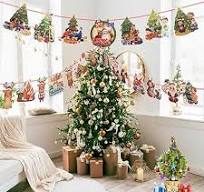 Merry Christmas Banner, Santa Claus & Reindeer Paper Bunting, Rectangular, Multicolor, 3 Pack