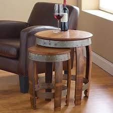 Barrel Head Nesting Tables In 2020 Barrel Coffee Table Wine Barrel End Table Whiskey Barrel Furniture