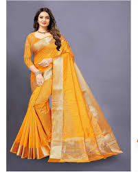 Gorgeous Yellow Color Cotton Silk Saree ...