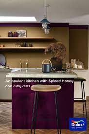 Dulux Spiced Honey Colour Of The Year 2019 Creates An Opulent Kitchen With Rich Ruby Reds Click Modern Grey Kitchen Grey Kitchen Designs Kitchen Design Small