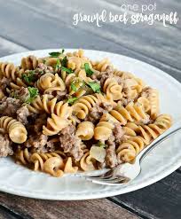Add 1/2 cup of sour cream to the beef and serve it over the cooked pasta. Quick Easy One Pot Hamburger Stroganoff Recipe Creations By Kara