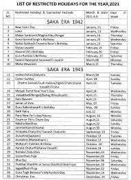 Cgewcc Kolkata Compulsory Holiday List 2021 Cgewcc Kolkata Restricted Holiday List 2021 Central Government Employees News