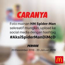 Follow the vibe and change your wallpaper every day! Mcdonald S Indonesia On Twitter Hayooo Ikutin Kompetisi Lomba Foto Mainan Hm Spider Man Caranya Gampang Bgt Lho Foto Mainan Hm Spider Man Upload Dan Sertakan Hastag Aksispidermandimcd Pemenang Akan Mendapatkan Hadiah Menarik Dari Mcdonald S