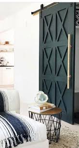 This Is A Beautiful Twist On The Traditional Barn Door That Gold Handle Really Sets This Off Farm House Living Room Home House Interior