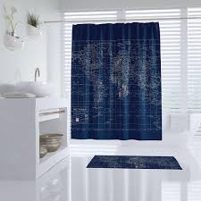 Black And Blue Shower Curtain Navy Blue World Map Shower Curtain Dark Travel Decor Etsy Dark Curtains Navy Blue Shower Curtain Blue Shower Curtains