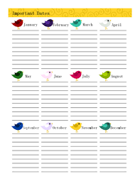 Birthstone Birds Date Chart Printable Party Planning