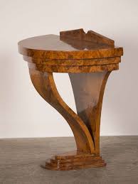 Art Deco Period Burl Walnut Demi Lune Console Table France C 1930 1stdibs Com Art Deco Furniture Art Deco Table Art Deco Period