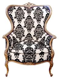 19th C French Louis Xvi Style Gilded Wing Back Chair With Black And White Upholstery Vandm Com Stylish Chairs Wing Chair French Accent Chairs