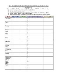 The Canterbury Tales General Prologue Character Worksheet