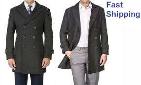 Mens Double Breasted Wool Blend Coat Charcoal Braveman Size L
