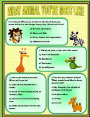 Funny Personality Test What Animal You Re Most Like Esl Worksheet By Mariyat