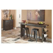 Crafted With Rich And Earthy Pine Wood And Pine Veneers This Long And Slender Counter Table Counter Height Table Casual Dining Rooms Living Room Decor Modern