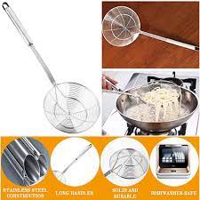 A sieve, fine mesh strainer, or sift, is a device for separating wanted elements from unwanted material or for characterizing the particle size distribution of a sample, using a screen such as a woven mesh or net or perforated sheet material. Buy Stainless Steel Solid Spider Strainer Skimmer Ladle With Handle At Affordable Prices Free Shipping Real Reviews With Photos Joom