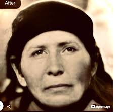 Victoria Hinck (born 1855) & her granddaughter Anny Holt at Big Bar Creek  circa 1920. Victoria had given up title to the river ranch in 1913 and  lived with her son Henry