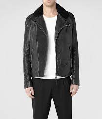 Mens Raven Leather Biker Jacket Anthracite Allsaints Com Leather Jacket Men Leather Jacket Biker Jacket