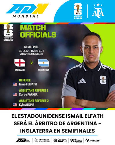 ADNMundial &#55356&#56826&#55356&#56824&#55356&#56808&#55356&#56806&#55356&#56818&#55356&#56829 Arbitraje confirmado para Argentina - Inglaterra‼️ ⚽️El �rbitro principal estar� acompa�ado por Corey Parker (A1), Kyle Atkins (A2) y el italiano Maurizio Mariani como cuarto.