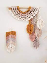 E A R T H Upside Down Rainbow Feather Wall Hanging Feather Wall Hanging Macrame Patterns Feather Wall