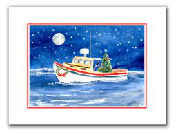 Nautical cards here define christmas all cards are very impressive and different look & style. Lobster Boat Christmas Cards Set Of 10 Holiday Card Set Etsy