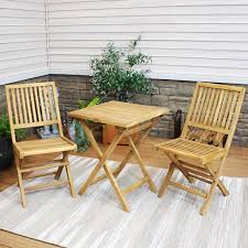 Sunnydaze Nantasket 3 Piece Solid Teak Outdoor Folding Bistro Set 2 Chairs And 1 Table Light Wood Stain Finish Patio Deck Lawn Garden Terrace Or Backyard Walmart Com Walmart Com