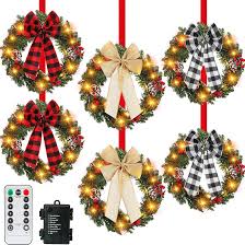 Amazon.com: Ceenna Set of 6 Prelit Lighted Christmas Wreath 15 Inch Prelit  Christmas Wreath with Large Buffalo Bow Battery Operated with 8 Modes Timer  Remote Holiday Indoor Outdoor Decor (Bright,Stylish) : Home