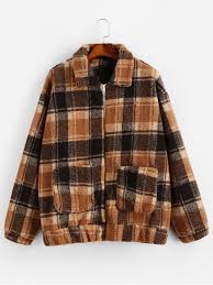 Black And White Checkered Fluffy Jacket Plaid Pattern Zip Up Fluffy Jacket Coffee Fluffy Jacket Mens Winter Coat Fashion