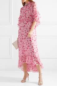 Baby Pink Ruffled Crystal Embellished Floral Print Chiffon Midi Dress Dodo Bar Or Chiffon Midi Dress Dresses Floral Print Chiffon