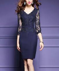 Vicky And Lucas Navy Lace Accent V Neck Dress Women Zulily Navy Cocktail Dress Dresses V Neck Midi Dress