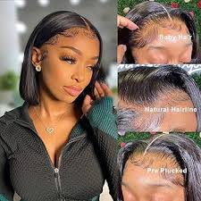 Amazon.com: SKYDO Peluca de cabello humano corto estilo Bob para mujeres  negras, pelucas de encaje frontal de 13 x 4, peluca lacia de 10 pulgadas,  densidad del 180 %, peluca de cabello