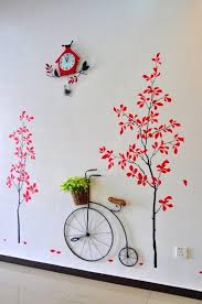 Wohnkultur Idee Roter Baumaufkleber Mit Altem Fahrrad An Der Wand Wanddekoration Mural Yaratici Bahce Tasarim Fikirleri