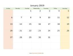 Add holidays and events and print the 2021 calendar. Monthly 2019 Calendar Printable With Coloring On Weekend Horizontal Free Calendar Template Com