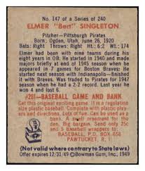1949 BOWMAN #147 BERT SINGLETON PIRATES EX-MT SET BREAK 505079 (KYCARDS)